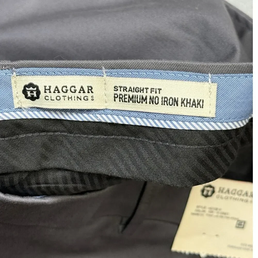 Haggar Men’s No Iron Straight-Fit Flat-Front Pants Dark GREY 40x29 $70